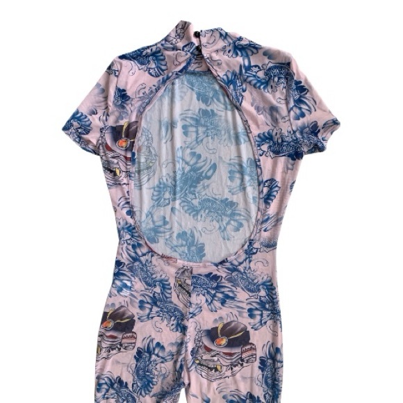 Abstract Sheer Mesh Jumpsuit, Pink and Blue - Picture 6 of 11